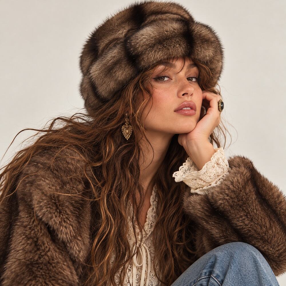 Preston & York Vintage Luxe Faux Fur Espresso Tan Glam Quiet Luxury 70s Mob Wife